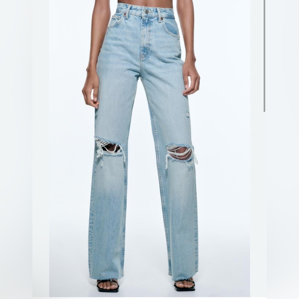 Zara RIPPED WIDE LEG JEANS size 2